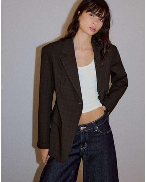 Bershka Geruite Blazer - Zwart