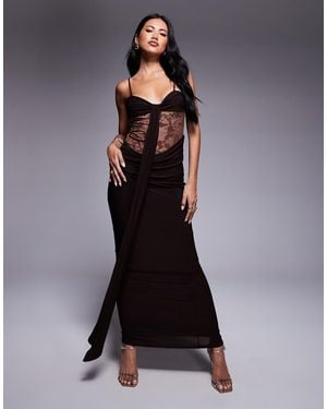 ASOS Devore Hybrid Slinky Maxi Dress - Brown