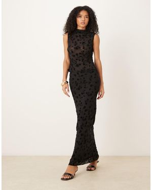 ASOS Falda Negra De Talle Bajo Y Corte Recto De Malla Flocada De Efecto Devoré De - Negro