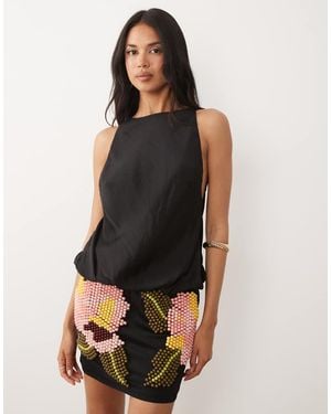 ASOS Slash Neck Mini Dress With Beaded Skirt - Black