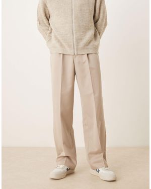 ASOS Wide Leg Dress Pants With Front Pleats - Natural