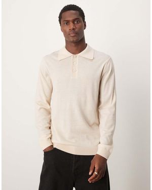 SELECTED Gebreid Poloshirt Van Merinowol - Naturel