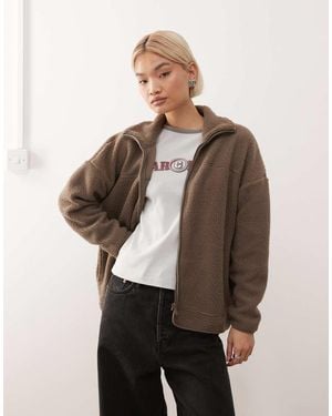 Noisy May Zip Thorugh Funnel Fleece - Natural