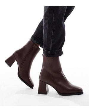 SEQWL Wide Fit Block Heel Mid Ankle Boots - Red