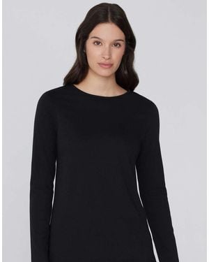 Tezenis Long Sleeve Cotton Top With Rolled Hem - Black