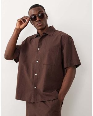 SELECTED Co-ord Seersucker Short Sleeve Shirt - Brown
