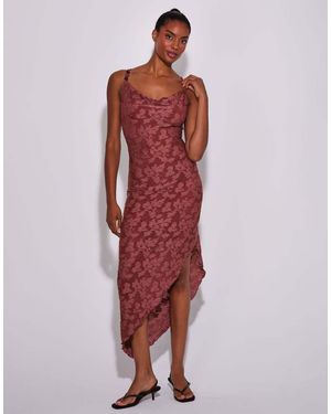 South Beach Floral Textured Cowl Neck Asymetric Maxi Dress