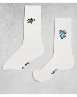 ASOS 2 Pack Socks With Disney's Monster Inc Embroidery - White