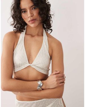 Free Society Top Playero Blanco Con Cuello Halter De Croché De - Neutro