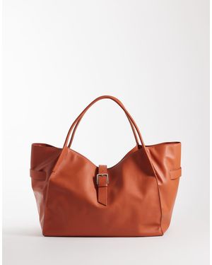 Mango 100% Leather Oversized City Bag - Red
