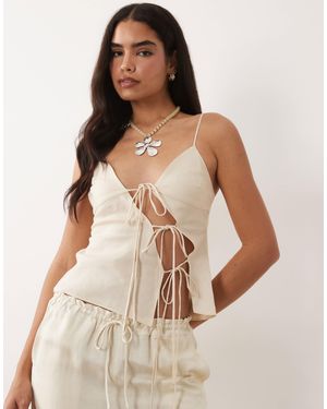 Lioness Mariah Linen Rich Asymmetric Tie Detailing Cami Top - Natural