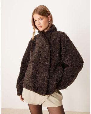Gina Tricot Pile Zip Up Shacket Jacket - Brown