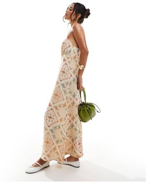 Miss Selfridge Vestito Lungo Allacciato Sul Retro Con Stampa Stile Foulard - Bianco
