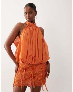 ASOS Pleated Halter Neck Draped Embellished Mini Dress - Orange