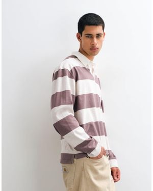 ASOS Polo à manches longues coupe relaxed avec col rugby à rayures beige - Blanc
