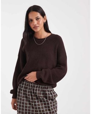 Hollister Knitted Boxy Crew Neck Jumper - Brown
