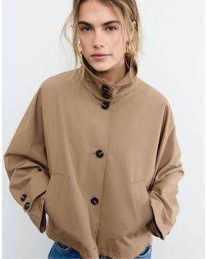 Stradivarius Short Oversize Trench Coat With Hood - Brown