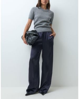 Mango Gerade geschnittene satin-hose - Blau