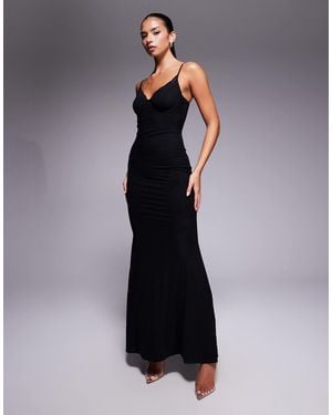 Wanderdoll Leah Triple Layered Sculpting Mesh Lace Cup Detail Cami Fishtail Maxi Dress - Blue