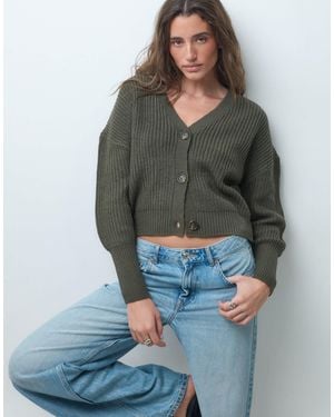Vero Moda Durchgehend geknöpfte strickjacke mit grobem rippenstrick - Grün