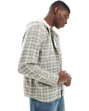 Hollister Long Sleeve Hooded Flannel Shirt - Grey