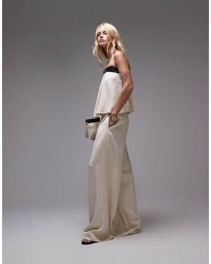 WeWoreWhat Straight Leg Trousers With Contrast Waist - Grey