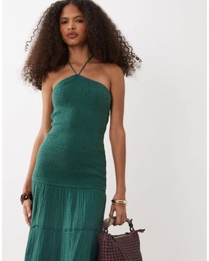 Mango Teen Halterneck Tiered Maxi Dress - Blue