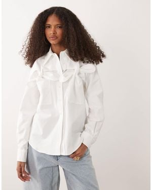 Ghospell Cotton Bow Detail Long Sleeve Shirt - White