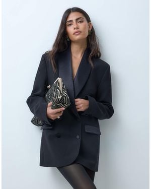 ASOS Taillierter doppelreihiger smoking-blazer mit kontrast-satin - Blau