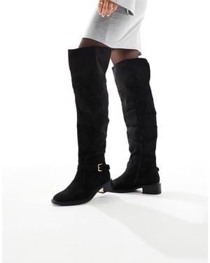 SEQWL Wide Fit Latte Buckle Detail Over The Knee Boots - Black