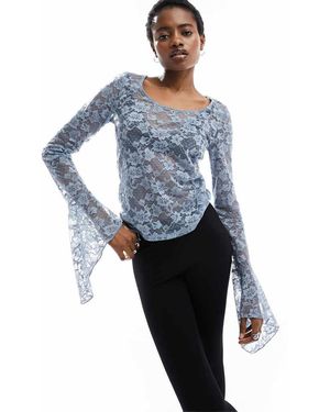 Monki Top A Maniche Lunghe - Blu