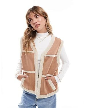 ASOS Borg Faux Suede Gilet - Natural