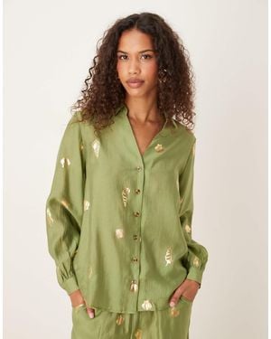 Never Fully Dressed Gold Foil Shell Shirt - Green