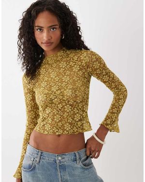 Motel Beerus Long Sleeve Mock Neck Lace Top - Brown