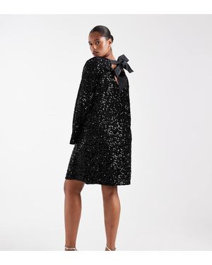 Pieces Plus Pieces Curve Sequin Mini Dress With Ribbon Bow Back - Black