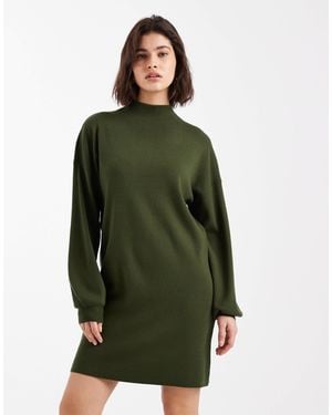 Vero Moda Knitted Funnel Neck Mini Dress - Green