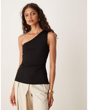 Mango One Shoulder Top With Ruched Side Detail - Black