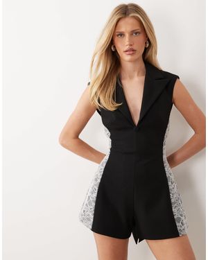 ASOS Tailored Playsuit With Lace Trim Detail - Black