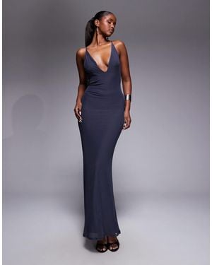 ASOS Mesh Super Scooped Plunge Maxi Dress - Blue