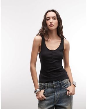 Weekday Henley Vest Top - Black