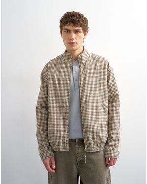 TOPMAN Textured Check Harrington - Natural