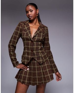 Kaiia Exclusive 90S Heritage Check Fitted Blazer Co-Ord - Brown