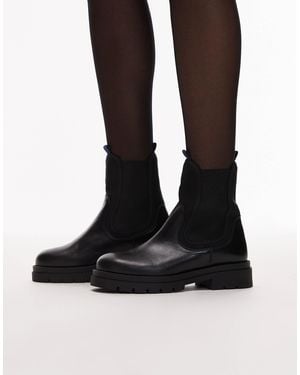 & Other Stories Leather High Ankle Boots With Elasticated Sides And Pull Tab Cuffs - Black