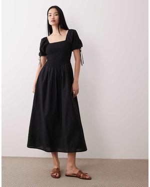Wednesday's Girl Shirred Detail Midaxi Smock Dress - Black