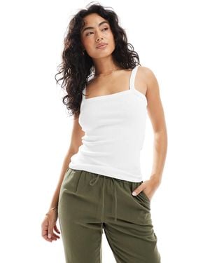 JJXX Ribbed Strap Top With Square Neck - White
