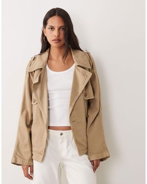 Mango Oversized Short Trench Coat - Natural