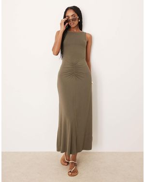 ASOS Robe longue sans manches à encolure bateau et fronces sur le devant - kaki - Neutre