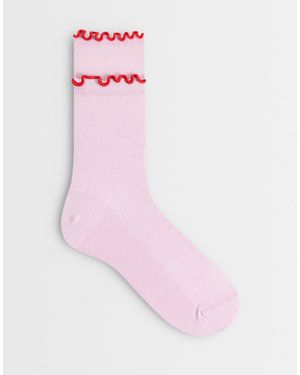 ASOS Ankle Socks With Contrast Double Frill Trim - Pink