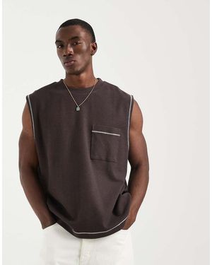 ASOS Heavyweight Oversized Tank With Contrast Stitch And Pocket - Brown