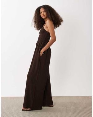 Brave Soul Textured Jersey Jumpsuit With Shirred Bodice - White